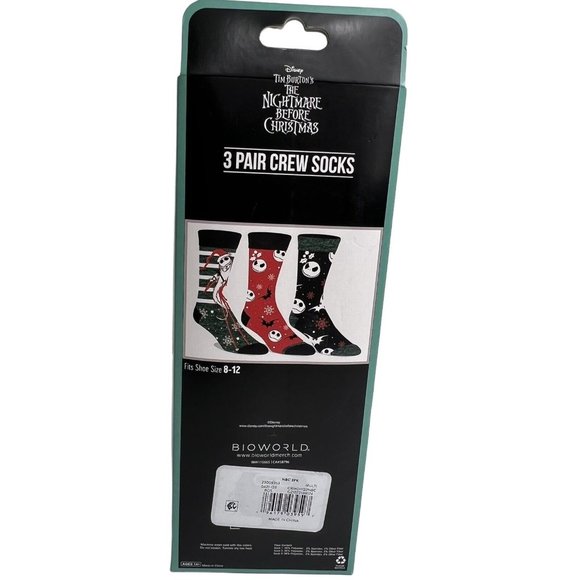 Disney Nightmare Before Christmas Mens Crew Socks 3 Pack Shoe Size 8-12 Bioworld - Picture 2 of 12